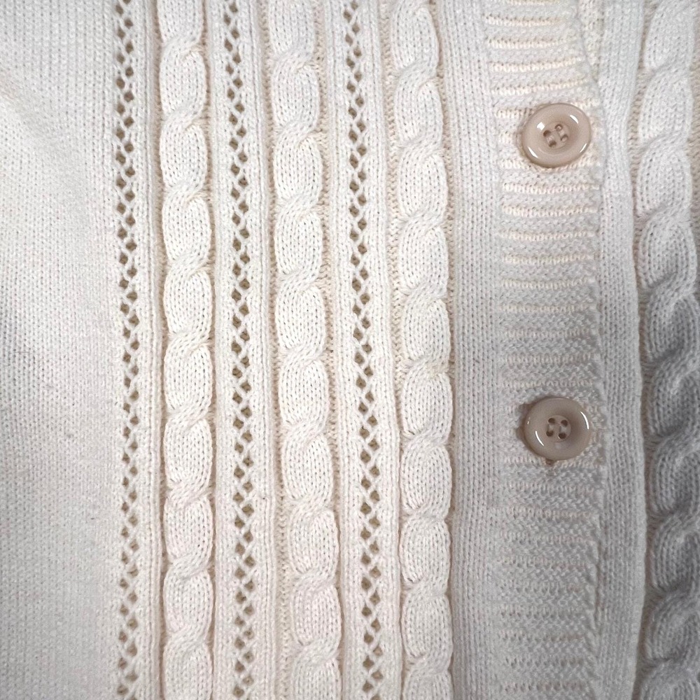 Vintage Cream Cable Knit Button Up Cardigan Sweater M - Picture 2 of 3